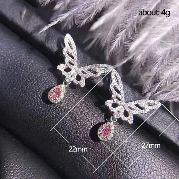 🍁Hollow Design Tear Drop Pink Butterfly Wings Earrings, MLNN1082 - Picture 4 of 4